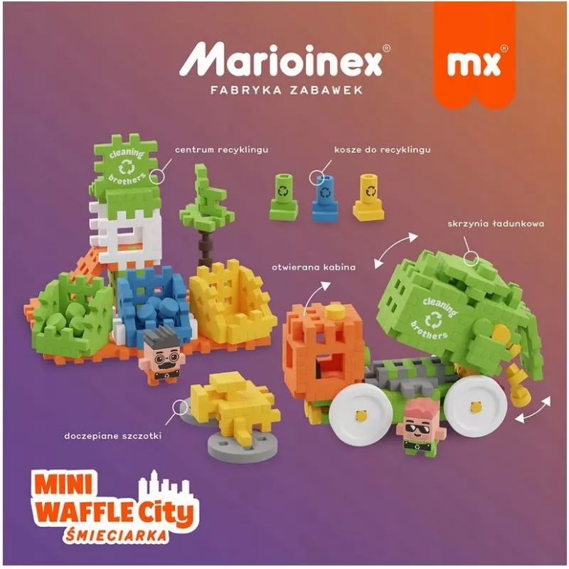 Spielzeugbausteine Marioinex Blocks Waffle mini Müllauto 14 Stk. 903131