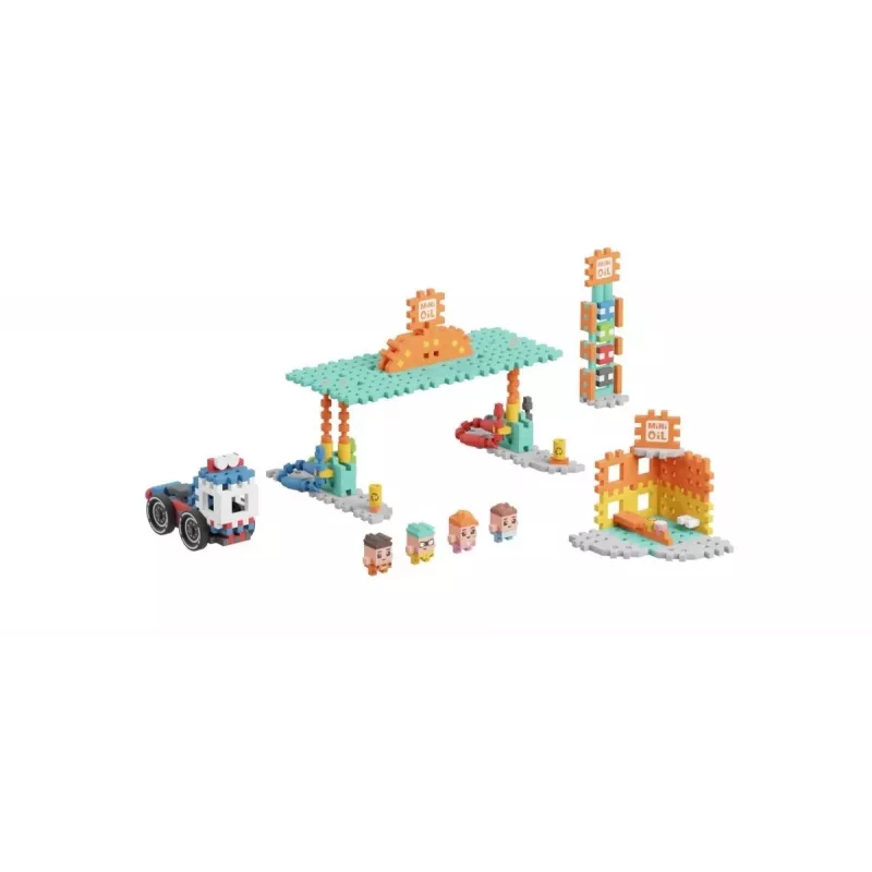 Baustein-Set Marioinex Mini Waffle Blocks Tankstelle, 148 Teile, mehrfarbig, ab 6 Jahren