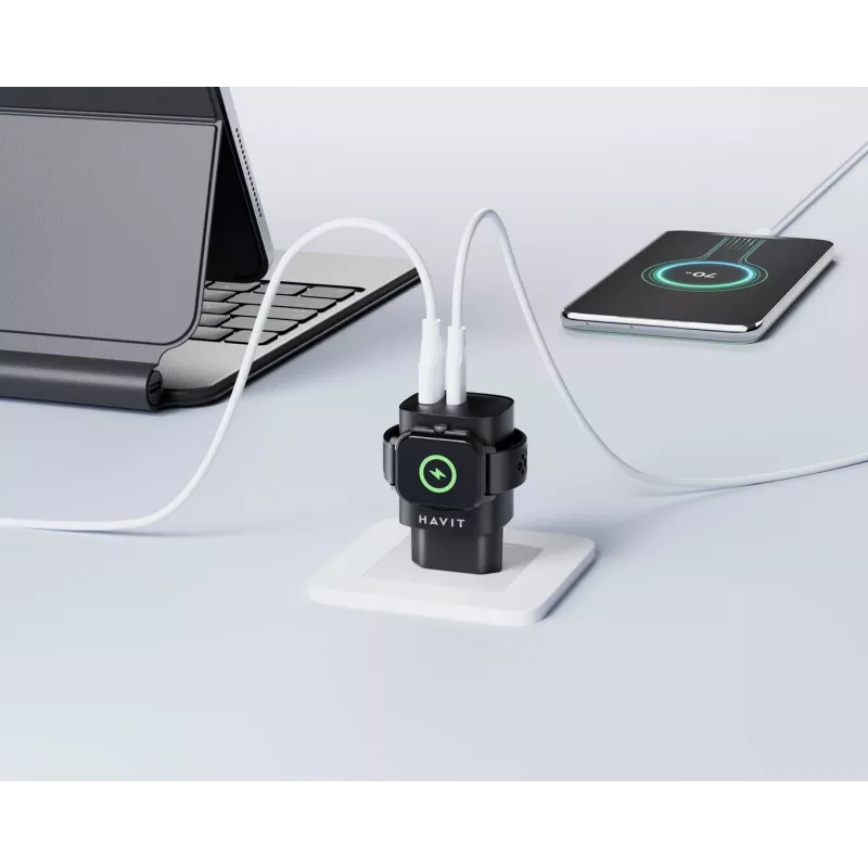 Havit UC132 EU GaN 22W Dual-Port-Ladegerät kabelloses Laden schwarz