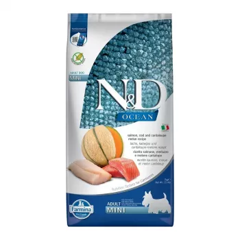 FARMINA N&D Ocean Dog Salmon, Cod, Cantaloupe, Melon Adult Mini - Trockenfutter für Hunde - 7 kg