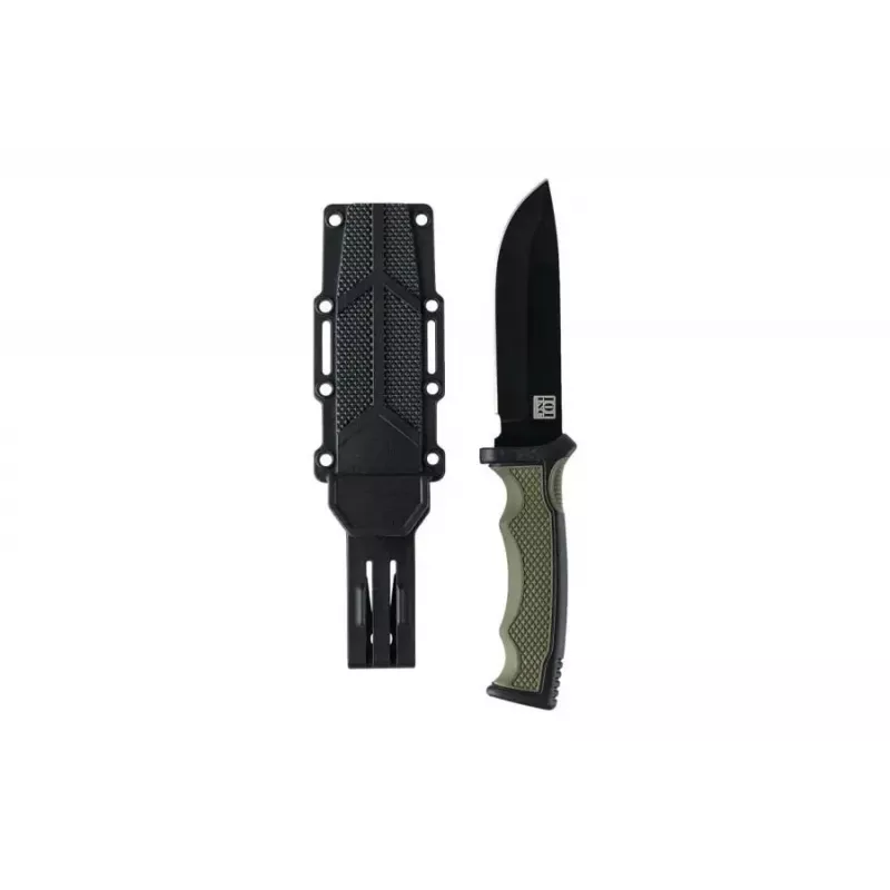 Multifunktionsmesser 101 INC Bushawk 9244 — Edelstahlklinge 3Cr13 110 mm, grüner Kunststoffgriff, rutschfeste Oberfläche, mit Scheide