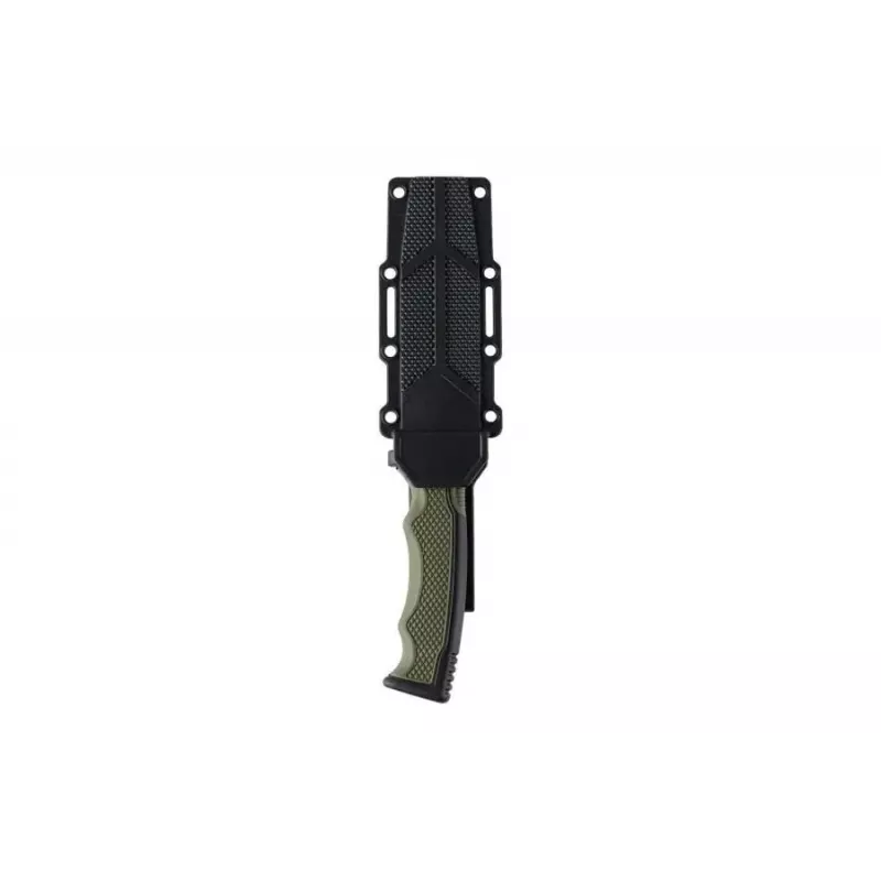 Multifunktionsmesser 101 INC Bushawk 9244 — Edelstahlklinge 3Cr13 110 mm, grüner Kunststoffgriff, rutschfeste Oberfläche, mit Scheide