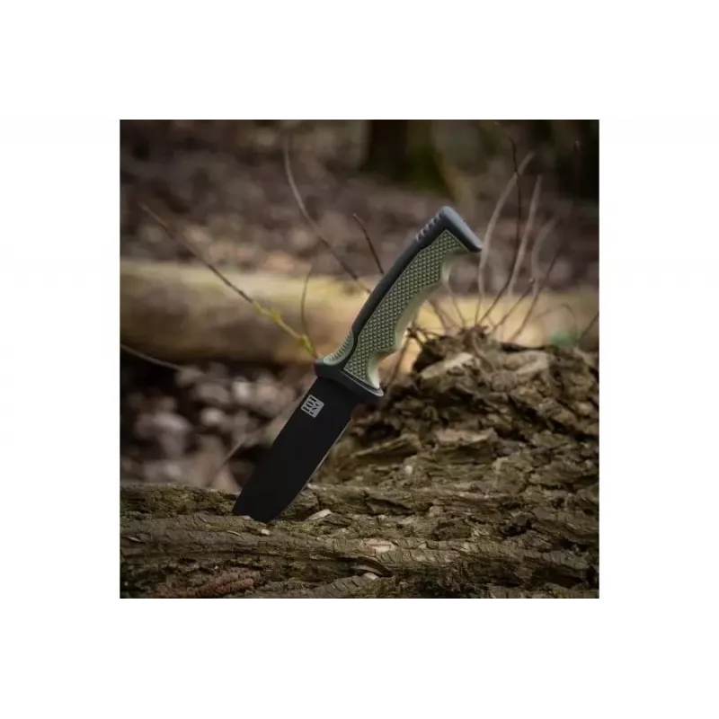 Multifunktionsmesser 101 INC Bushawk 9244 — Edelstahlklinge 3Cr13 110 mm, grüner Kunststoffgriff, rutschfeste Oberfläche, mit Scheide