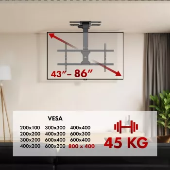 Decken-TV-Halterung MACLEAN MC-110 T für 43–86 Zoll Fernseher, VESA bis 800×400, max. Belastung 45 kg