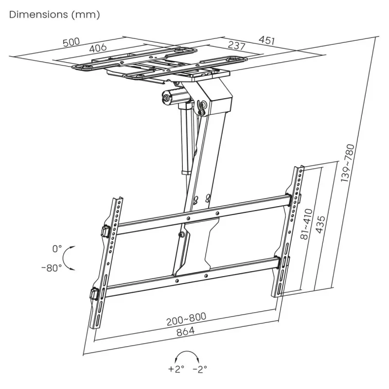 Decken-TV-Halterung MACLEAN MC-110 T für 43–86 Zoll Fernseher, VESA bis 800×400, max. Belastung 45 kg