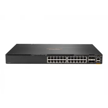 HPE - Aruba Serie - Aruba 6300F - Switch - L3 - managed - 24 x 10/100/1000 + 4 x 1 Gigabit / 10 Gigabit / 25 Gigabit / 50 Gigabit SFP56 (Uplink / Stacking) Front und Seite zu Rückseite