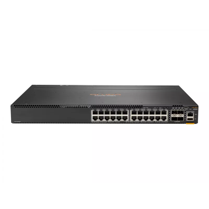 HPE - Aruba Serie - Aruba 6300F - Switch - L3 - managed - 24 x 10/100/1000 + 4 x 1 Gigabit / 10 Gigabit / 25 Gigabit / 50 Gigabit SFP56 (Uplink / Stacking) Front und Seite zu Rückseite