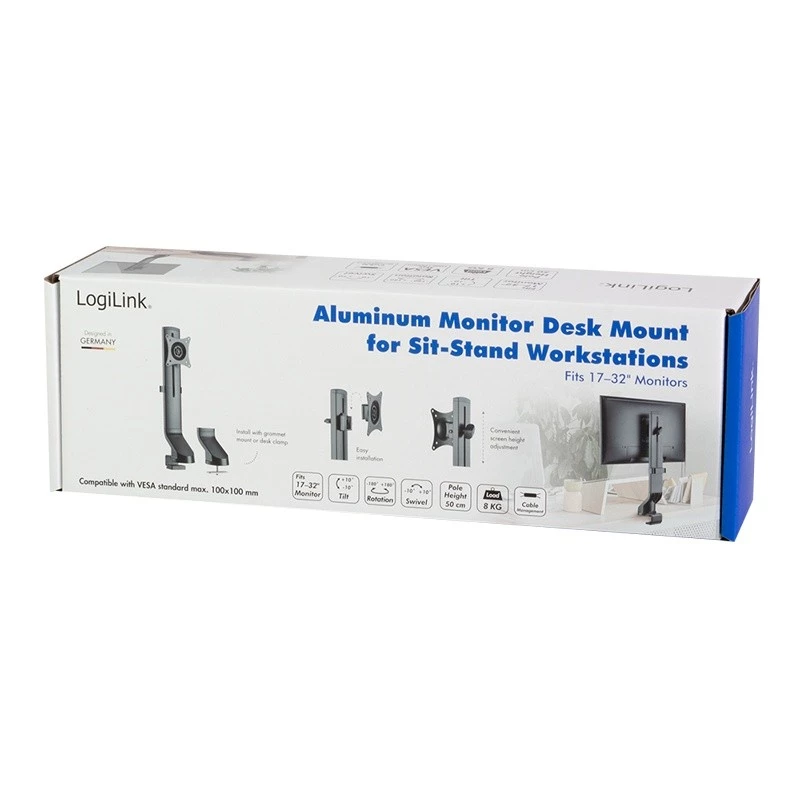 LOGILINK BP0161 Monitorhalterung 17-32 Zoll Stahl für flache und gebogene Monitore 8 kg max.