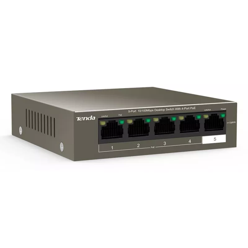 Tenda TEF1105-4-63W Netzwerk-Switch Unmanaged Fast Ethernet (10/100) Power over Ethernet (PoE) Desktop/Wandmontage Grau