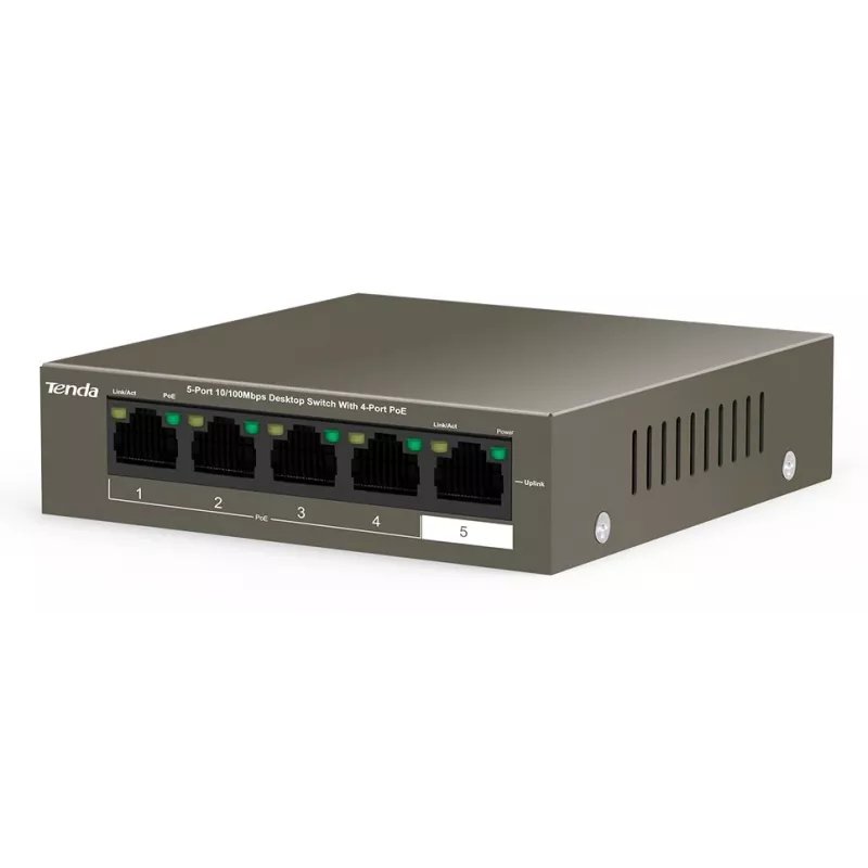 Tenda TEF1105-4-63W Netzwerk-Switch Unmanaged Fast Ethernet (10/100) Power over Ethernet (PoE) Desktop/Wandmontage Grau