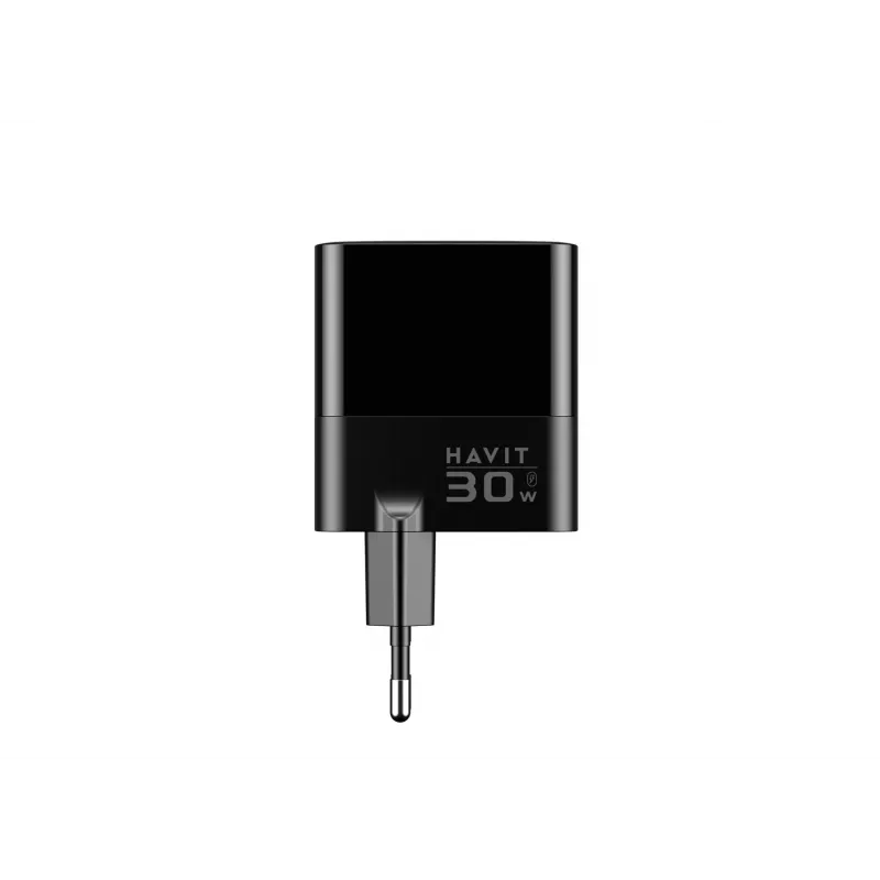 Ladegerät HAVIT UCLE001 EU GaN Drei-Port 30 W schwarz — kompaktes USB-Ladegerät mit 3 Anschlüssen