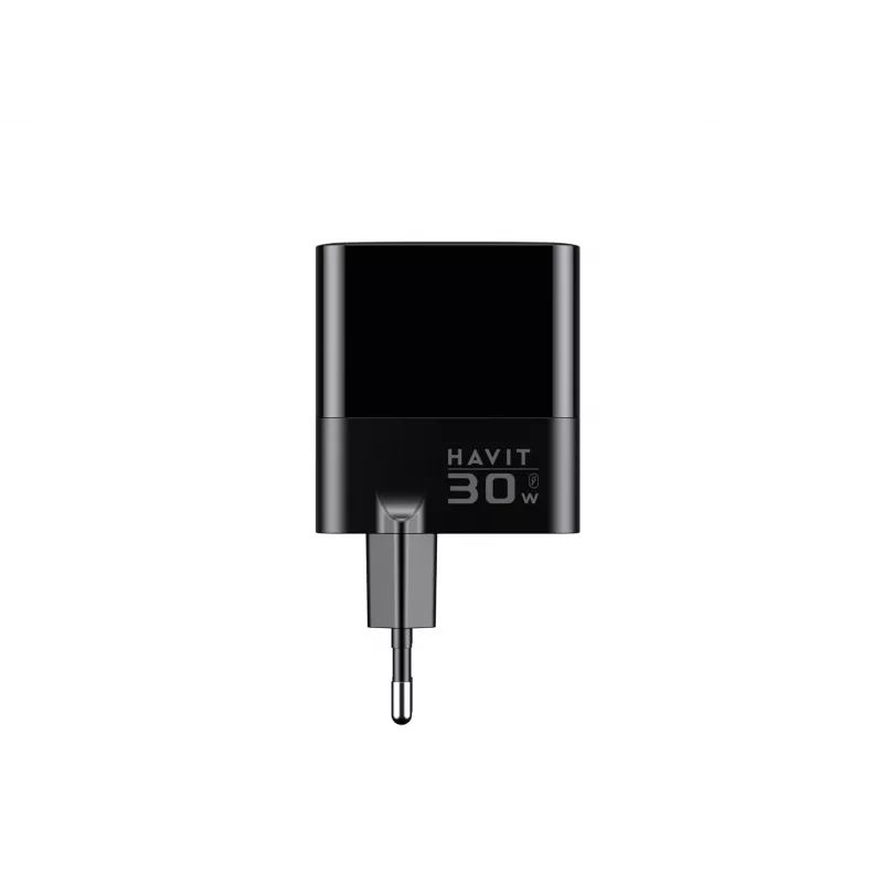 Ladegerät HAVIT UCLE001 EU GaN Drei-Port 30 W schwarz — kompaktes USB-Ladegerät mit 3 Anschlüssen