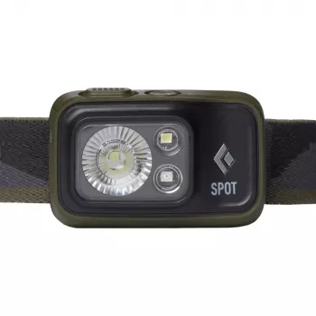 Schwarz Diamond Spot 400 Schwarz, Stirnlampe mit olivfarbenem Stirnband
