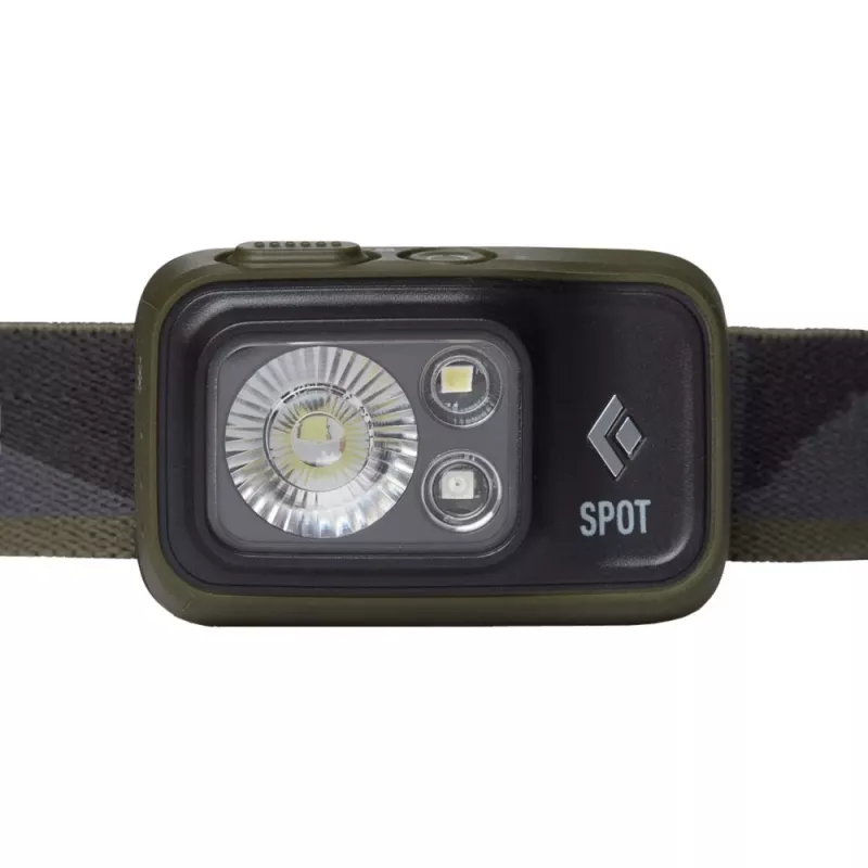 Schwarz Diamond Spot 400 Schwarz, Stirnlampe mit olivfarbenem Stirnband