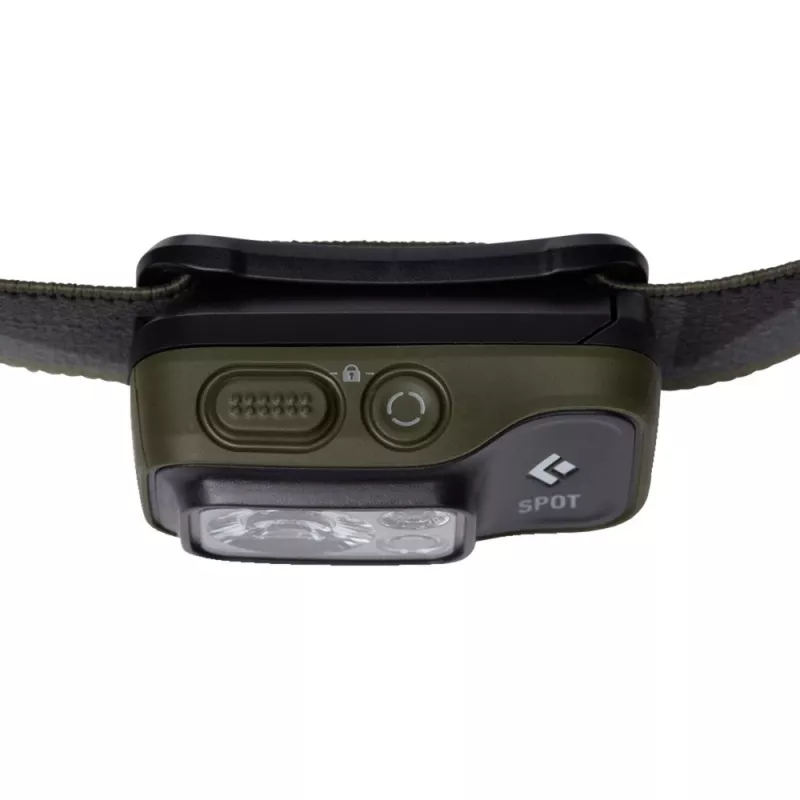 Schwarz Diamond Spot 400 Schwarz, Stirnlampe mit olivfarbenem Stirnband