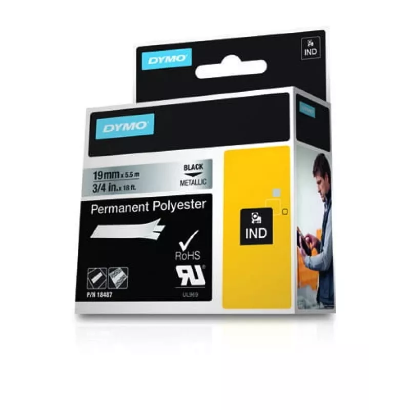 DYMO 19 mm RHINO Permanent Polyester - Schwarz auf Grau - Polyester - D1 - Belgien - Box (S0718200)