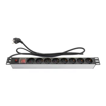 Power Strip 48,30cm (19), 1HE, Schutzkontaktstecker auf 8x Schutzkontaktsteckdose, ÜSS, Schalter, Aluminiumprofil, Good Connections® (GC-N0087)