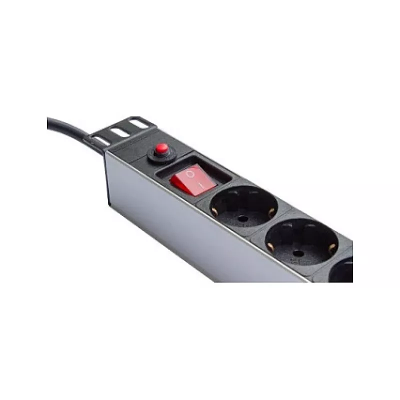 Power Strip 48,30cm (19), 1HE, Schutzkontaktstecker auf 8x Schutzkontaktsteckdose, ÜSS, Schalter, Aluminiumprofil, Good Connections® (GC-N0087)