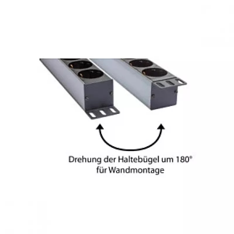 Power Strip 48,30cm (19), 1HE, Schutzkontaktstecker auf 8x Schutzkontaktsteckdose, ÜSS, Schalter, Aluminiumprofil, Good Connections® (GC-N0087)