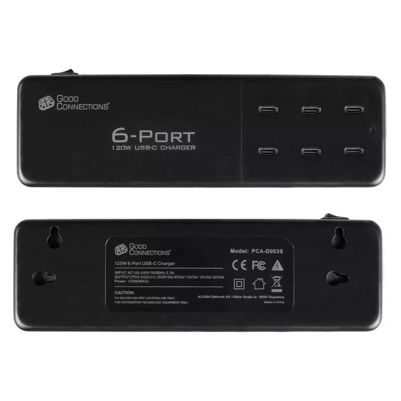 USB-Desktop-Schnellladestation 120W, 6-Port (6x USB-Câ„¢), PD 3.0, QC 4+, schwarz, Good Connections (PCA-D003S)
