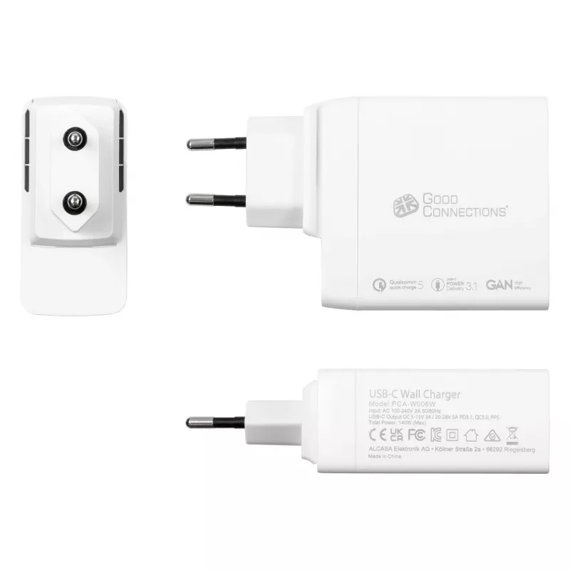 Good Connections GC USB-Fast Charger 140W GaN-Technologie, 2x USB-C, PD 3.1, QC 5.0, PPS Weiß -• USB-Schnellladegerät 140W• für Smartphones
