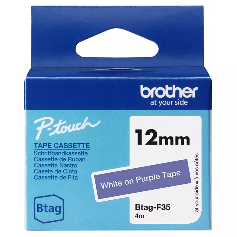 Etikettierband Brother BTAG-F35 Weiß auf Lila 1,2 cm 4 m