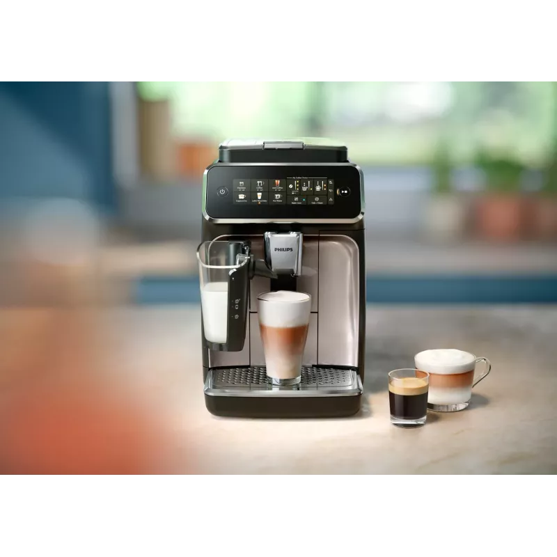 Espressomaschine Philips EP3343/90 – vollautomatisch, 2 Tassen, 15 bar, Keramikmahlwerk, 275 g Bohnenbehälter, Milchtank, TFT-Touchdisplay