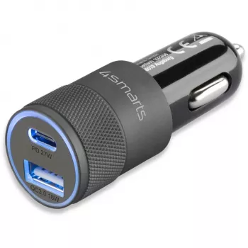 4smarts Rapid+ - Auto-Netzteil - 27 Watt - 3 A - QC 3.0, PD - 2 Ausgangsports (USB, 24-polig USB-C)
