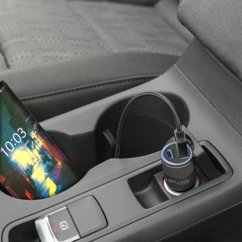 4smarts Rapid+ - Auto-Netzteil - 27 Watt - 3 A - QC 3.0, PD - 2 Ausgangsports (USB, 24-polig USB-C)