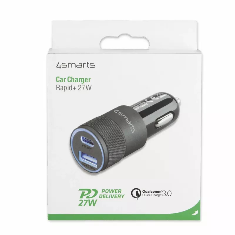4smarts Rapid+ - Auto-Netzteil - 27 Watt - 3 A - QC 3.0, PD - 2 Ausgangsports (USB, 24-polig USB-C)