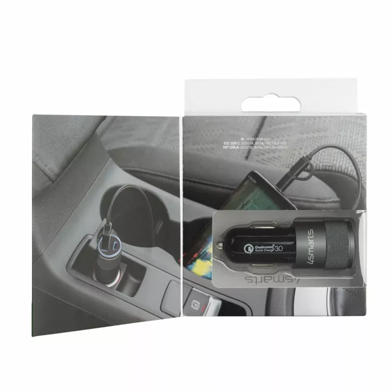 4smarts Rapid+ - Auto-Netzteil - 27 Watt - 3 A - QC 3.0, PD - 2 Ausgangsports (USB, 24-polig USB-C)