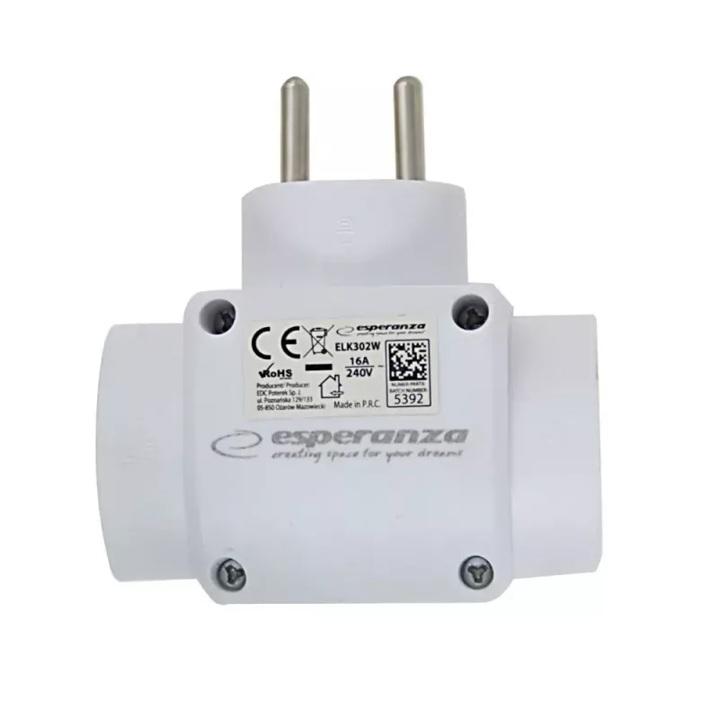 Esperanza ELK302W Elektroverteiler, 3 Steckdosen, weiß