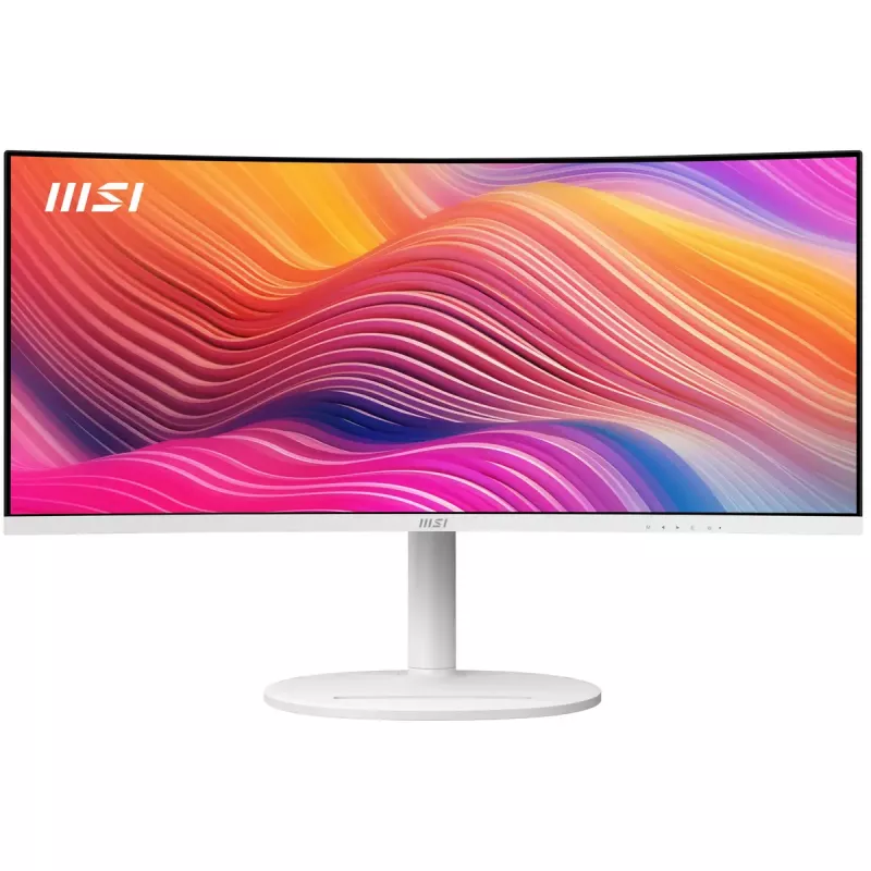 34 Zoll MSI Modern MD342CQPWDE gebogener VA-LCD-Monitor 3440×1440 UWQHD 21:9, 4 ms, 300 cd/m², USB-Hub, Lautsprecher, VESA, höhenverstellbar — Weiß