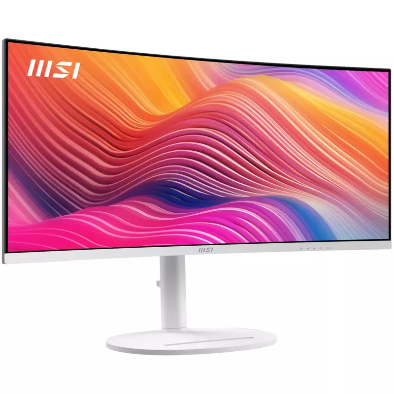 34 Zoll MSI Modern MD342CQPWDE gebogener VA-LCD-Monitor 3440×1440 UWQHD 21:9, 4 ms, 300 cd/m², USB-Hub, Lautsprecher, VESA, höhenverstellbar — Weiß