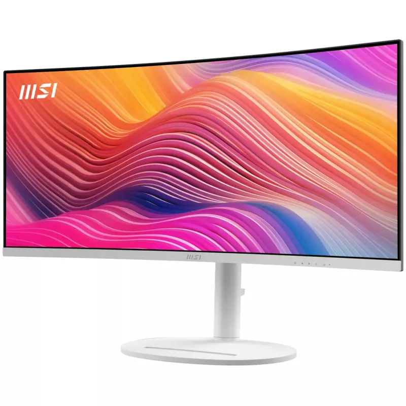 34 Zoll MSI Modern MD342CQPWDE gebogener VA-LCD-Monitor 3440×1440 UWQHD 21:9, 4 ms, 300 cd/m², USB-Hub, Lautsprecher, VESA, höhenverstellbar — Weiß