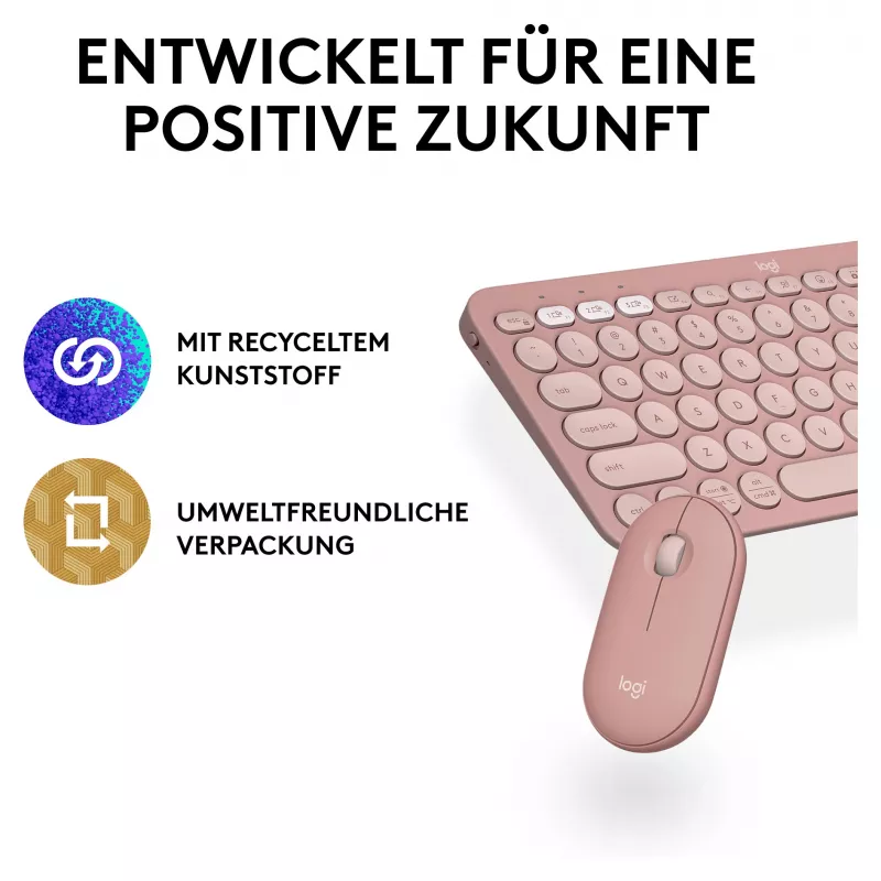 Logitech Pebble 2 Combo Tastatur Maus inklusive Universal RF Wireless + Bluetooth QWERTZ Deutsch Rosa (920-012205)