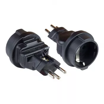 Netzadapter Swiss Netz-Stecker (SEV1011, gerade) auf Schutzkontakt-Steckdose Typ F, SEV, schwarz, Good Connections® (PA-6002S)