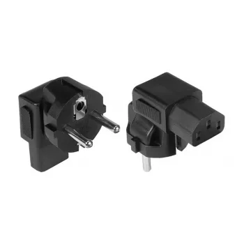 Netzadapter Schutzkontaktstecker Typ E+F (CEE 7/7) an IEC Gerätebuchse C13, gewinkelt, schwarz (PA-0133S)
