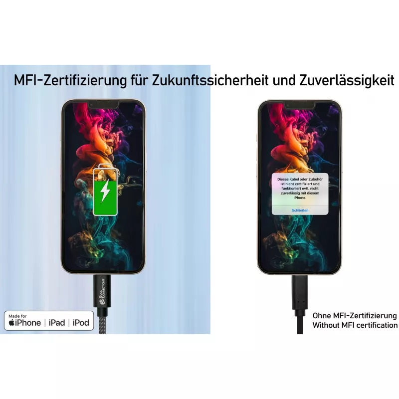 Good Connections USB 2.0 Lade- und Datenkabel für iPhone/iPad/iPod USB-A Stecker an Lightning - Das hochwertig verarbeitete und offiziell von Apple ze