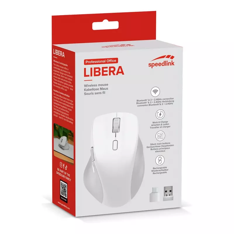 Speedlink LIBERA Wiederaufladbare kabellose Bluetooth Silent Maus Weiß