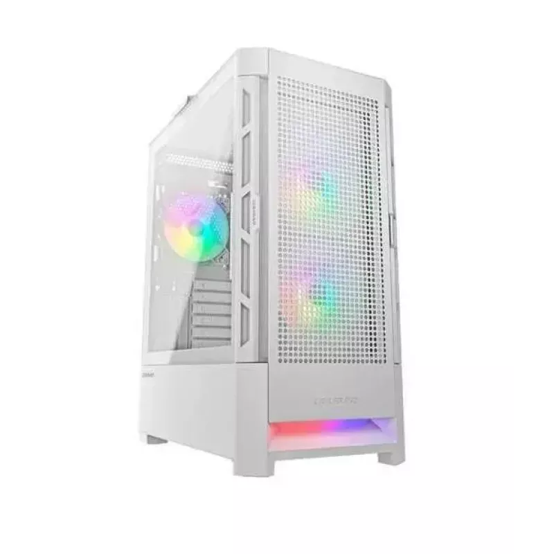 PC-Gehäuse Cougar COUGAR Airface RGB Midi Tower Weiß — 230×386×491 mm, unterstützt 3×120/140 mm vorne, 1×120 mm hinten, 2,5/3,5-Zoll-Laufwerke