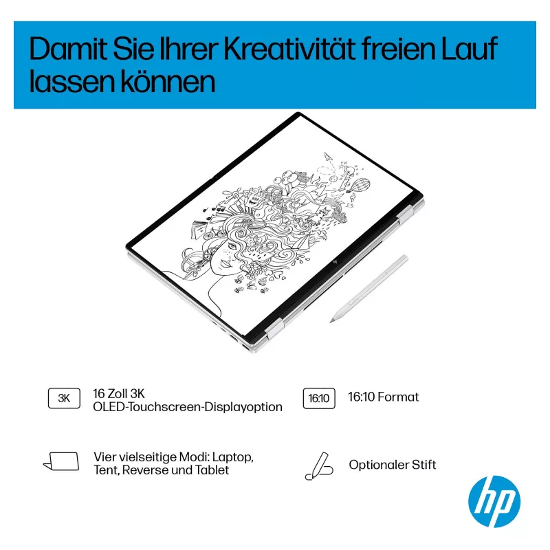 HP OmniBook BZ8E5EA 16 Notebook - Core Ultra 7 4,8 GHz 40,6 cm - 1 TB SSD - 32 GB RAM - Touchscreen - Windows 11 Home (BZ8E5EA#ABD)