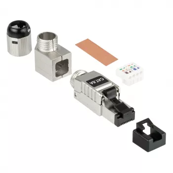RJ45-Stecker Kat. 6A, werkzeuglos / feldkonfektionierbar, STP geschirmt, Metall, 5 Richtungen, Good (GC-N0165)