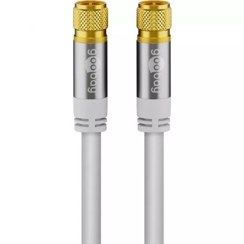 Goobay SAT-Antennenkabel (135-dB-Typ), 4-fach geschirmt, 2 m, Weiß – vergoldet, F-Stecker > F-Stecker (70600)