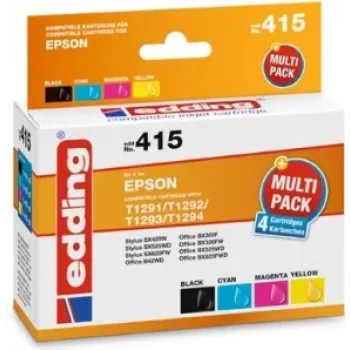 edding Druckerpatronen EDD-415 schwarz, Cyan, Magenta, gelb kompatibel mit EPSON T1295L, Set