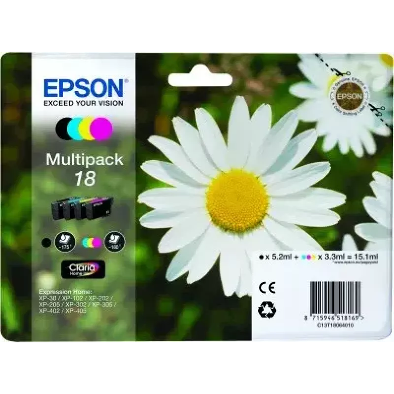 Tintenpatronen-Multipack Epson Daisy Multipack 4‑farbig 18 Claria Home Ink — Standard Yield, 4 Farben