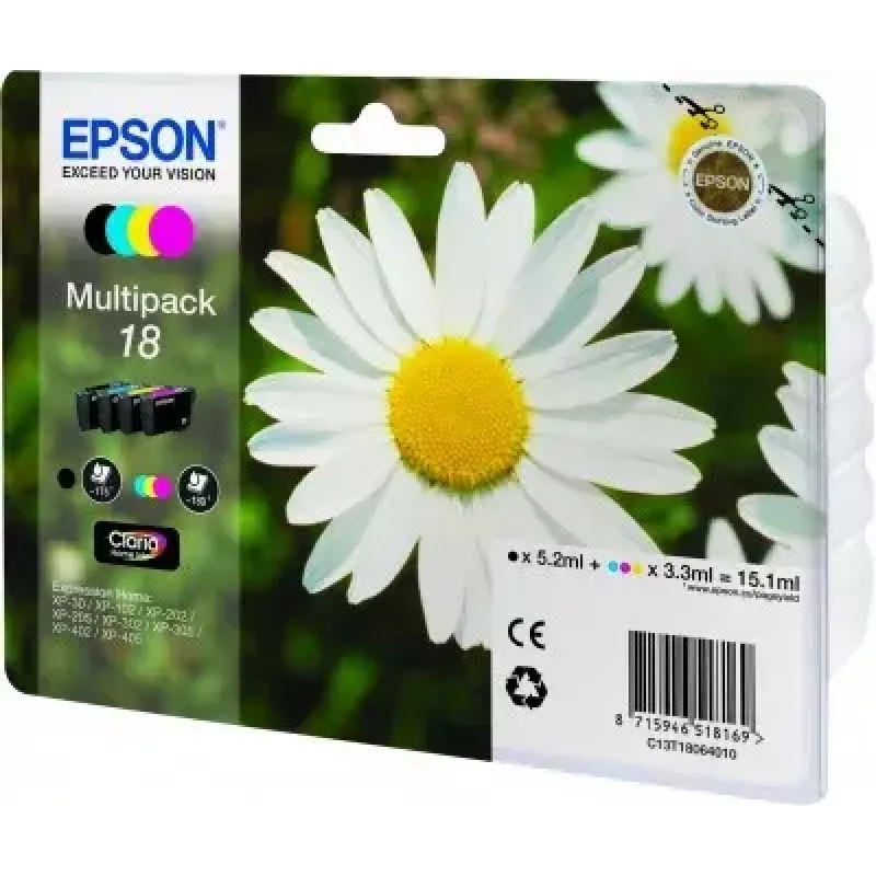 Tintenpatronen-Multipack Epson Daisy Multipack 4‑farbig 18 Claria Home Ink — Standard Yield, 4 Farben