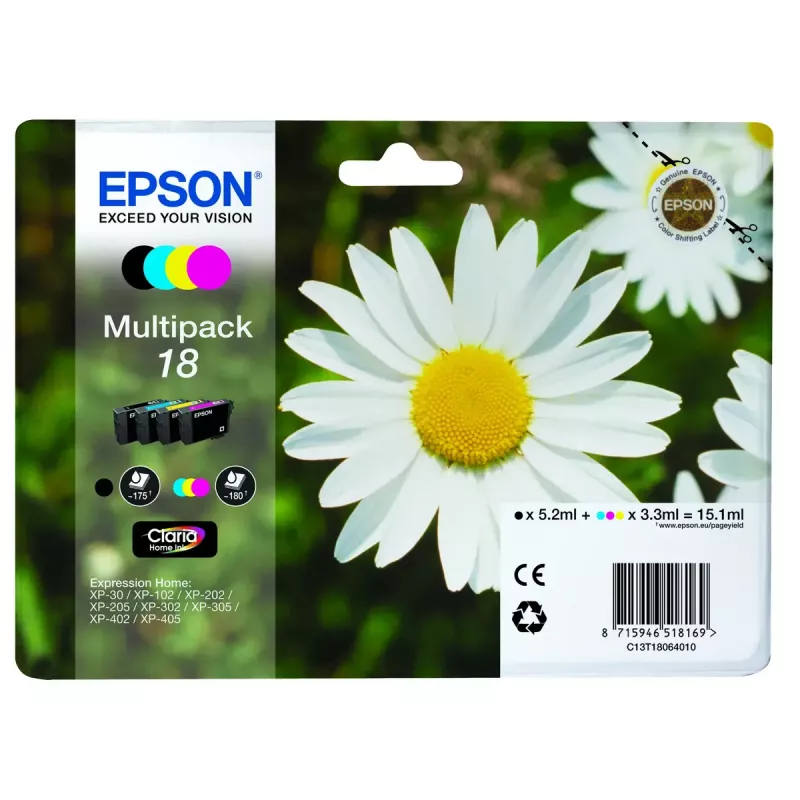 Tintenpatronen-Multipack Epson Daisy Multipack 4‑farbig 18 Claria Home Ink — Standard Yield, 4 Farben