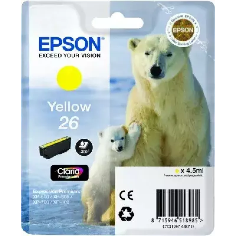 Epson C13T26144010 Tintenpatrone Singlepack Gelb 26 Claria Premium, pigmentbasiert, 1 Stück