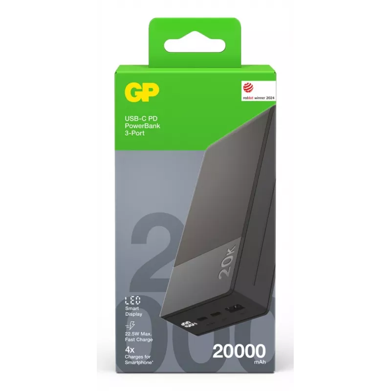 GP Battery GP PowerBank M2+ 20C 20000mAh 2xUSB-C/1xUSB-A schwarz LED-Anz. (GPPBM20CGYMSR287)